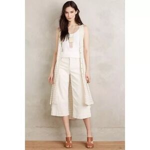 Anthropologie Postmark Longline Vest Women Medium Cream Striped High Low Tunic